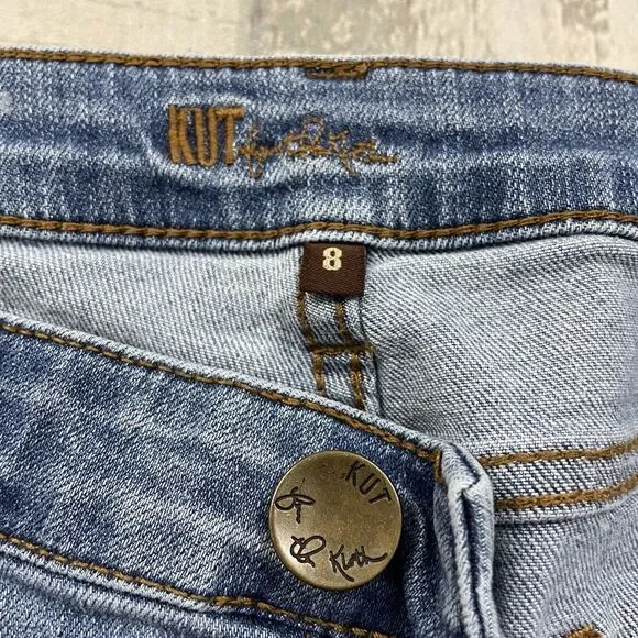 Kut from the Kloth Women's Size 8 Blue Low-Rise Distressed Skinny Jeans - Picture 6 of 10